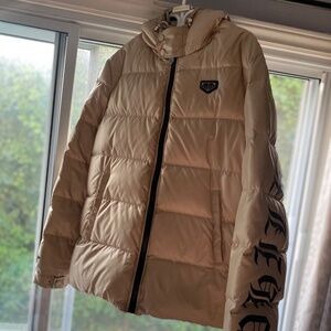 🔥PHILLIP PLEIN "NO LIMIT$" BEIGE NYLON BOMBER (SMALL)🔥